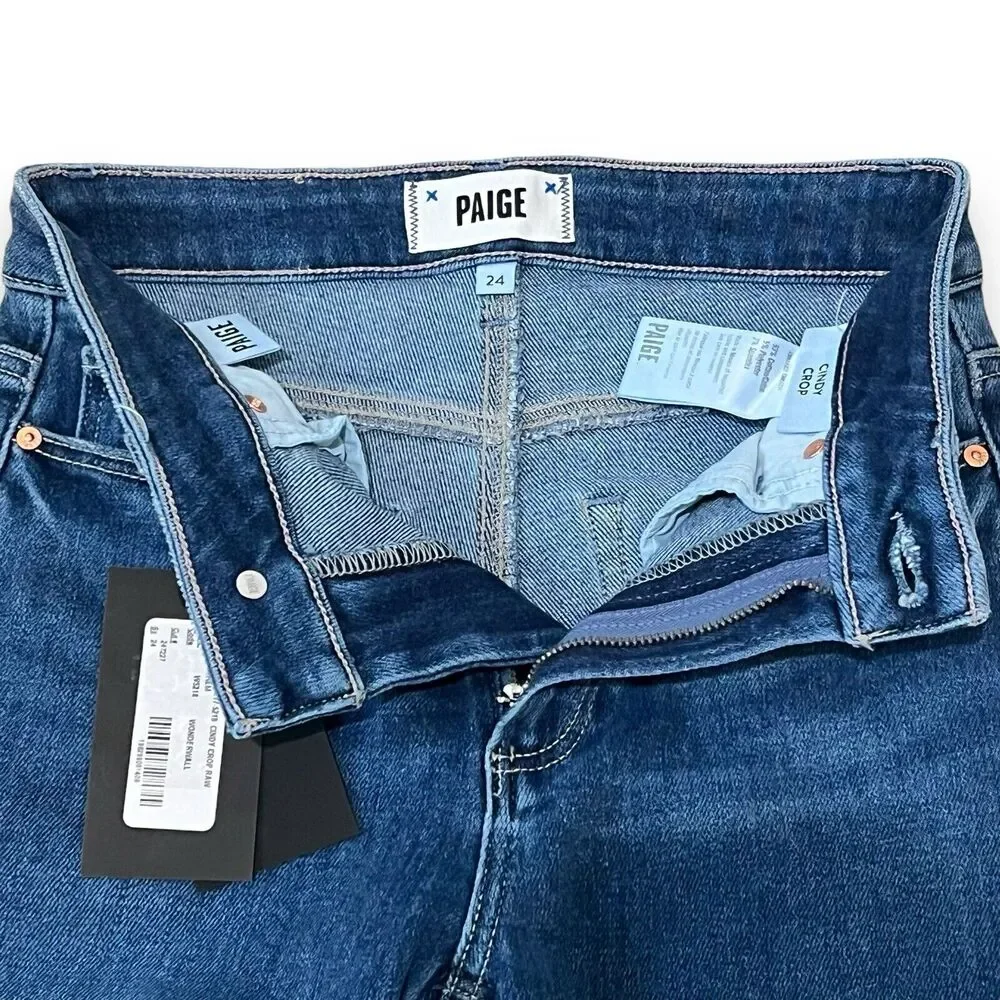 NWT PAIGE Cindy High Rise Straight Crop Jeans Womens 24 Wonderwall Dark Wash